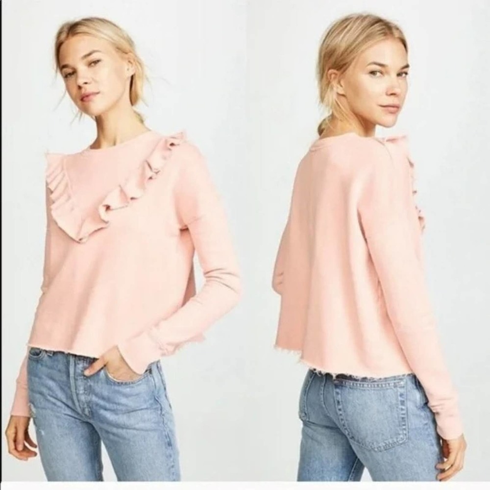 FREE PEOPLE Ooh La Ruffle Sweatshirt Mauve Terry Long Sleeve OB814959 Size M